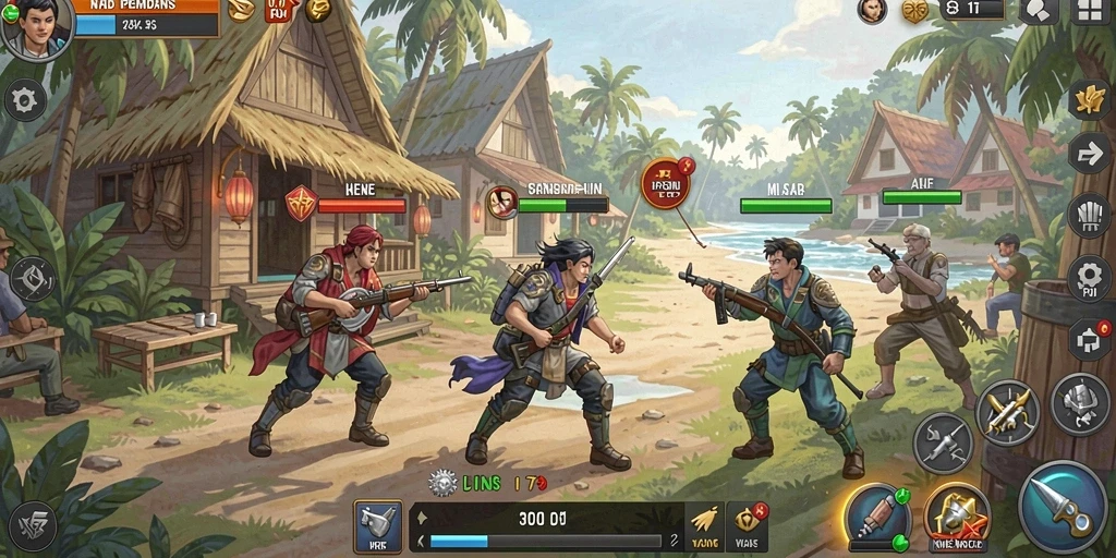 Tangkapan layar menunjukkan karakter utama dalam aksi.